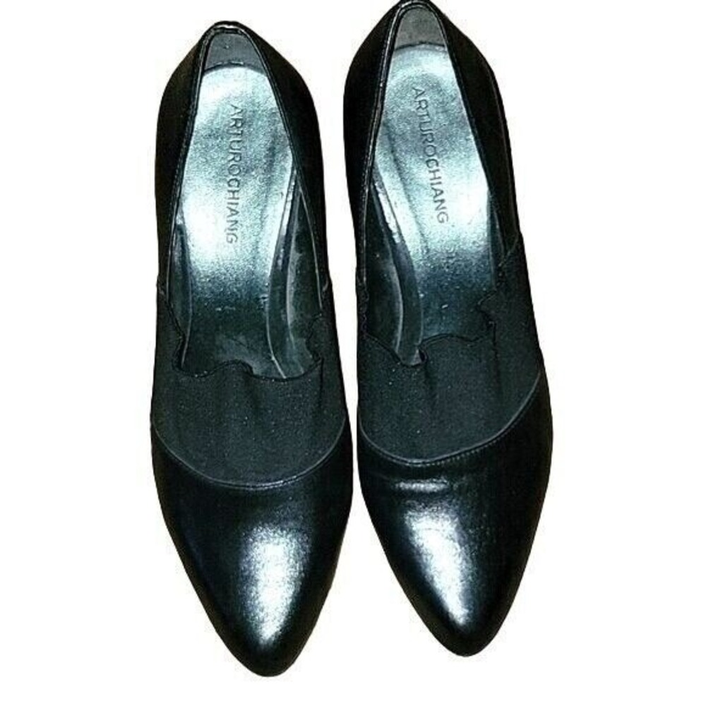 Arturo Chiang Black Heels Pointed Toe Elastic Strap Pumps 8.5 designer luxury
